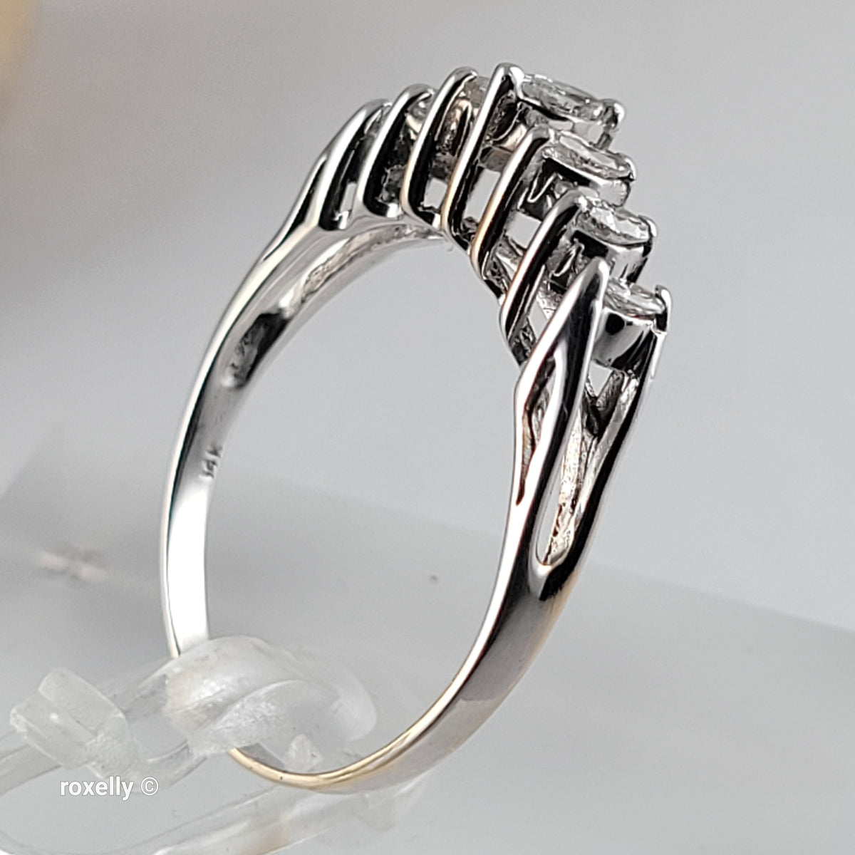 14K White Gold White Genuine Diamonds Tiara Ring Size 8 - Solid Gold