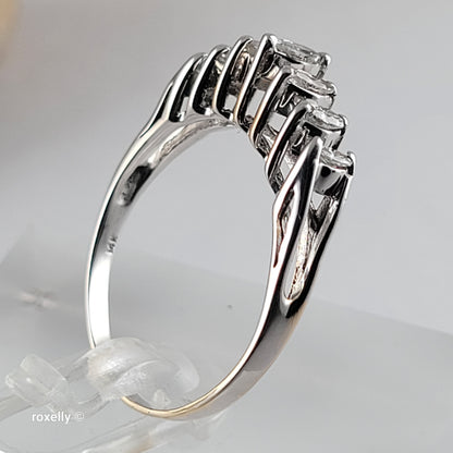14K White Gold White Genuine Diamonds Tiara Ring Size 8 - Solid Gold