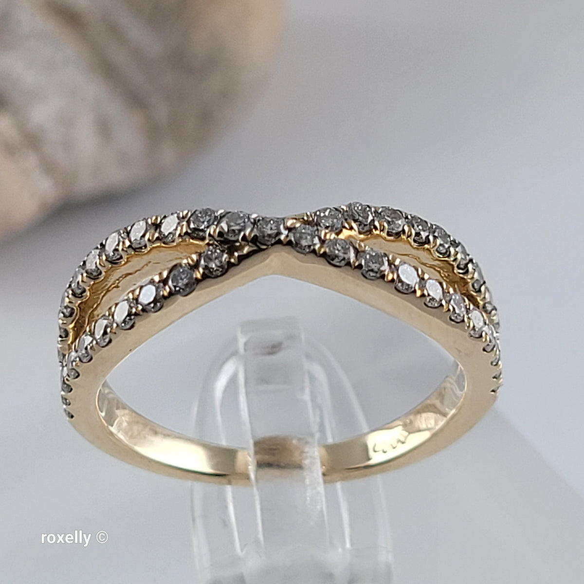 14K Yellow Gold Genuine Diamonds Crossover Band Ring Size 6.25 - Solid Gold