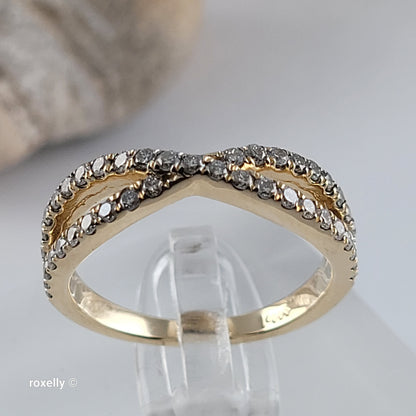 14K Yellow Gold Genuine Diamonds Crossover Band Ring Size 6.25 - Solid Gold