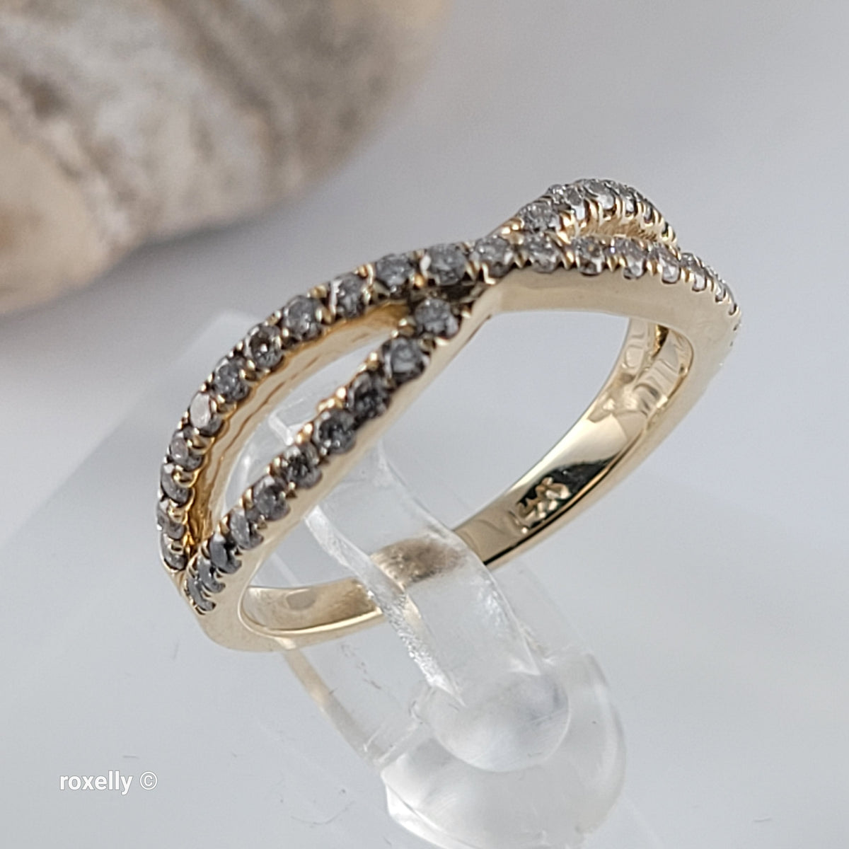 14K Yellow Gold Genuine Diamonds Crossover Band Ring Size 6.25 - Solid Gold