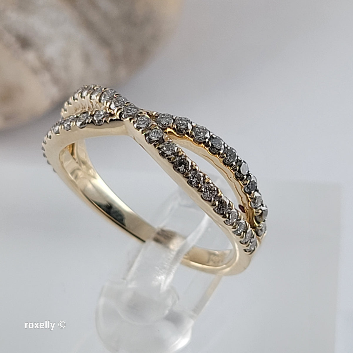 14K Yellow Gold Genuine Diamonds Crossover Band Ring Size 6.25 - Solid Gold