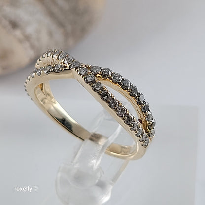 14K Yellow Gold Genuine Diamonds Crossover Band Ring Size 6.25 - Solid Gold