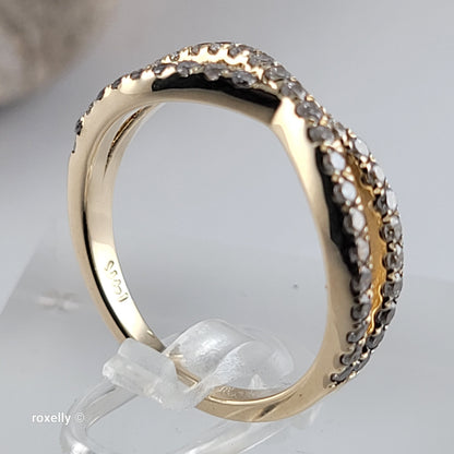 14K Yellow Gold Genuine Diamonds Crossover Band Ring Size 6.25 - Solid Gold