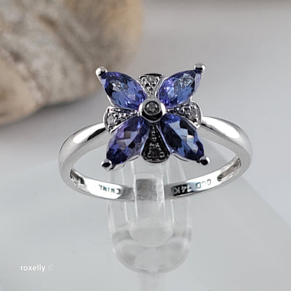 14K White Gold Tanzanite & Genuine Diamonds Ring Size 8.5 - Solid Gold