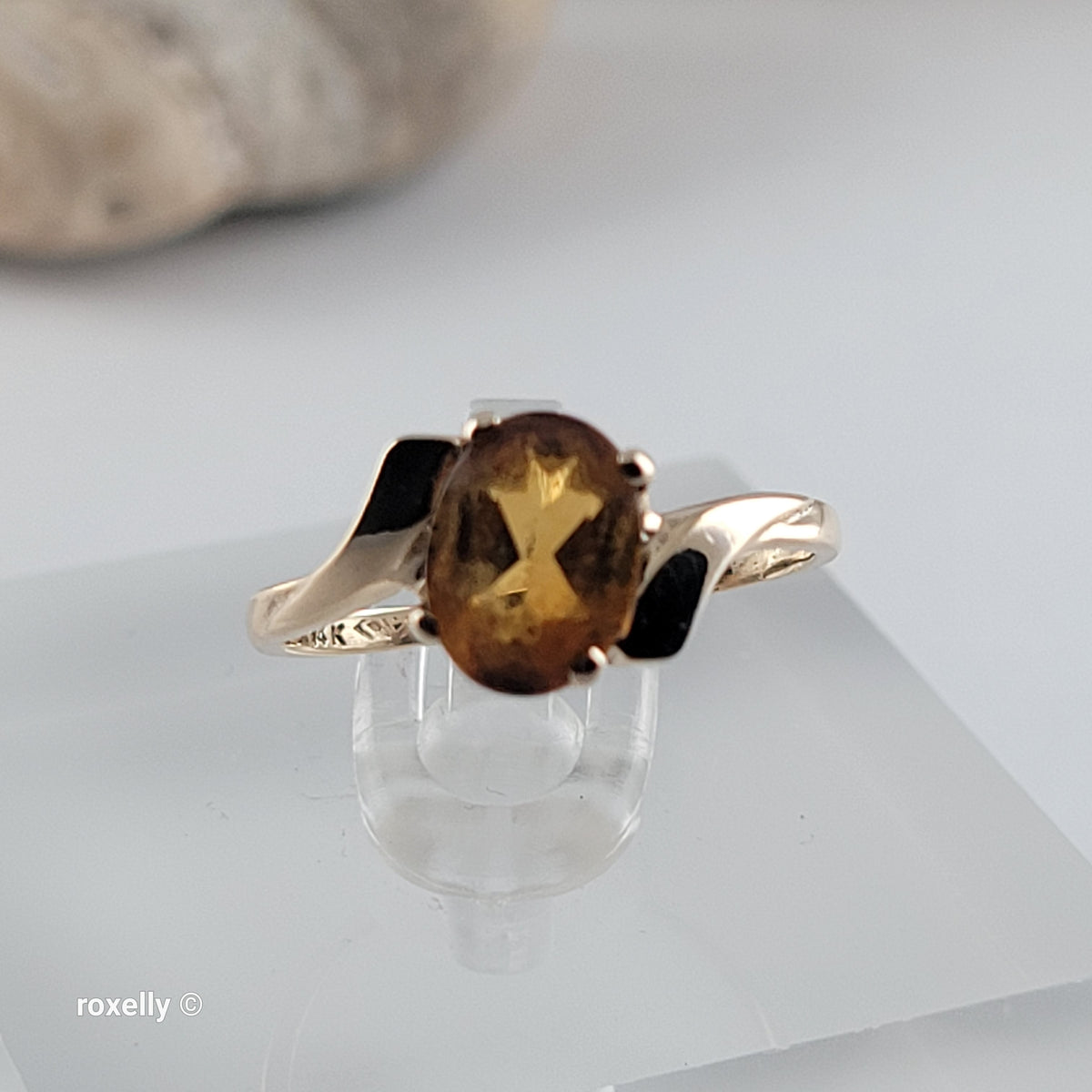 14K Yellow Gold Citrine Gemstone Bypass Ring Size 5.25 - Solid Gold