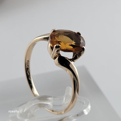 14K Yellow Gold Citrine Gemstone Bypass Ring Size 5.25 - Solid Gold