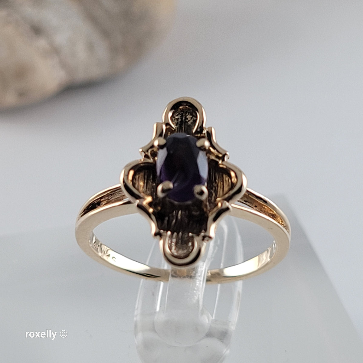 14K Yellow Gold Amethyst Cocktail Ring Size 6 - Solid Gold