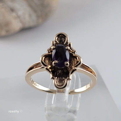 14K Yellow Gold Amethyst Cocktail Ring Size 6 - Solid Gold