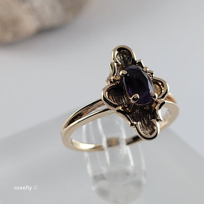14K Yellow Gold Amethyst Cocktail Ring Size 6 - Solid Gold