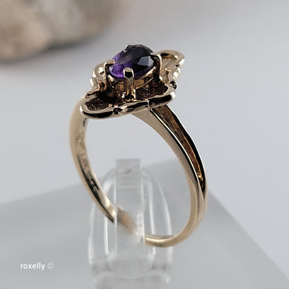 14K Yellow Gold Amethyst Cocktail Ring Size 6 - Solid Gold