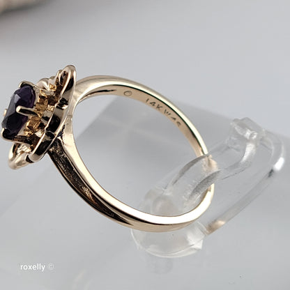 14K Yellow Gold Amethyst Cocktail Ring Size 6 - Solid Gold