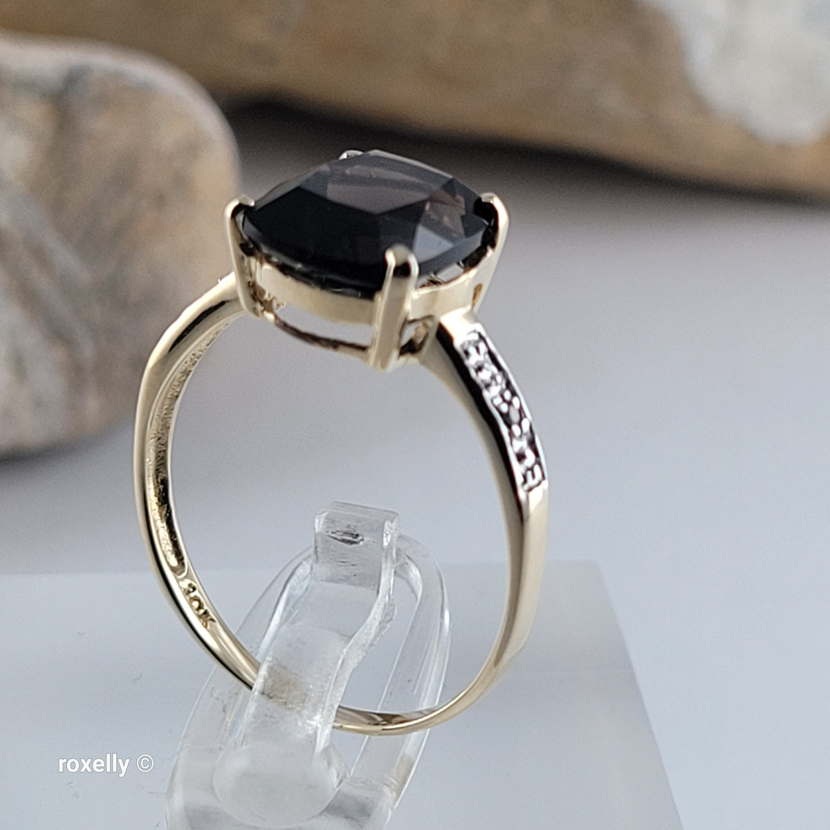 10K Yellow Gold Smoky Topaz and Genuine Diamonds Ring Size 6.75 - Solid Gold