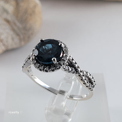 14K White Gold London Blue Topaz & Genuine Diamonds Ring Size 10.5 - Solid Gold