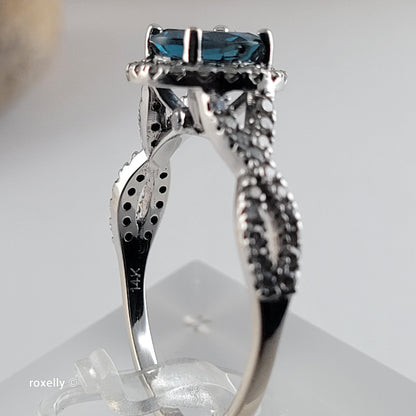 14K White Gold London Blue Topaz & Genuine Diamonds Ring Size 10.5 - Solid Gold