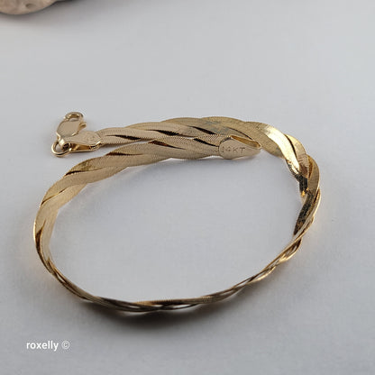 14K Solid Yellow Gold Twisted Herringbone Bracelet, Made in Italy