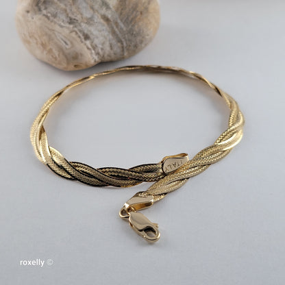 14K Solid Yellow Gold Twisted Herringbone Bracelet, Made in Italy