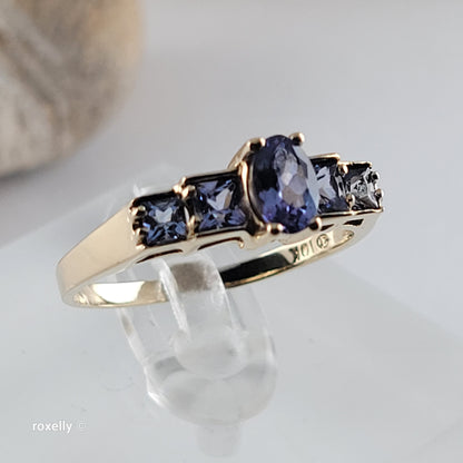 0K Yellow Gold Tanzanite Cocktail Ring Size 7.75 - Solid Gold!