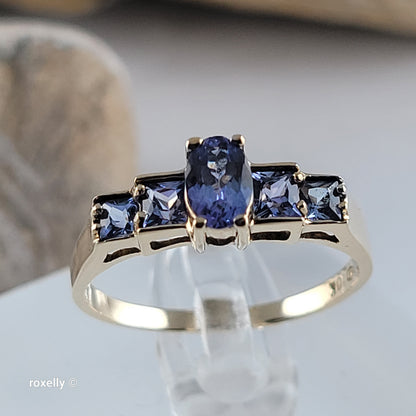 0K Yellow Gold Tanzanite Cocktail Ring Size 7.75 - Solid Gold!