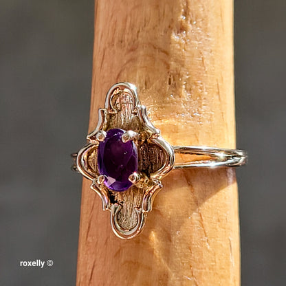 14K Yellow Gold Amethyst Cocktail Ring Size 6 - Solid Gold