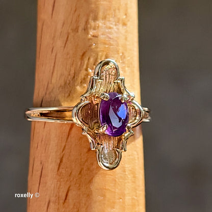 14K Yellow Gold Amethyst Cocktail Ring Size 6 - Solid Gold