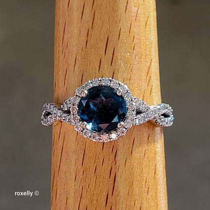 14K White Gold London Blue Topaz & Genuine Diamonds Ring Size 10.5 - Solid Gold