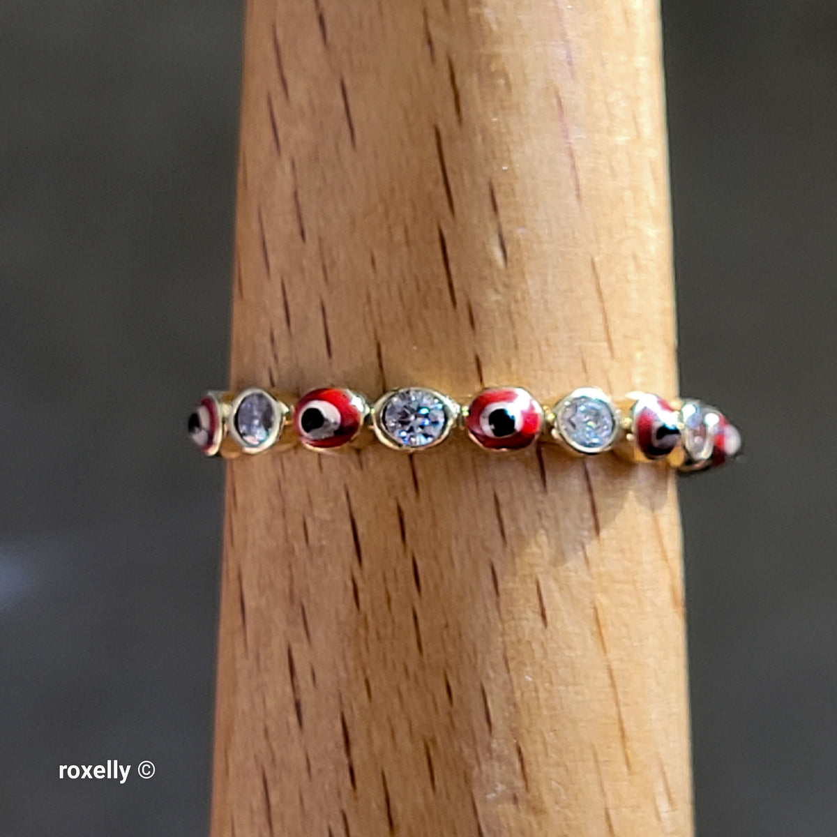 14K Yellow Gold Mystic Eyes and CZ Ring Size 9.75 - Solid Gold