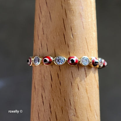 14K Yellow Gold Mystic Eyes and CZ Ring Size 9.75 - Solid Gold