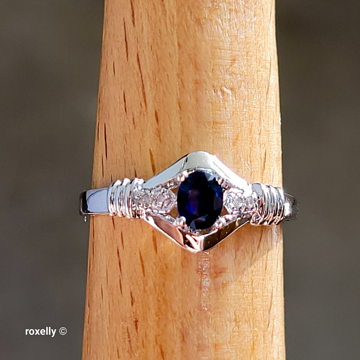 14K White Gold Sapphire & Genuine Diamonds Ring Size 7 - Solid Gold