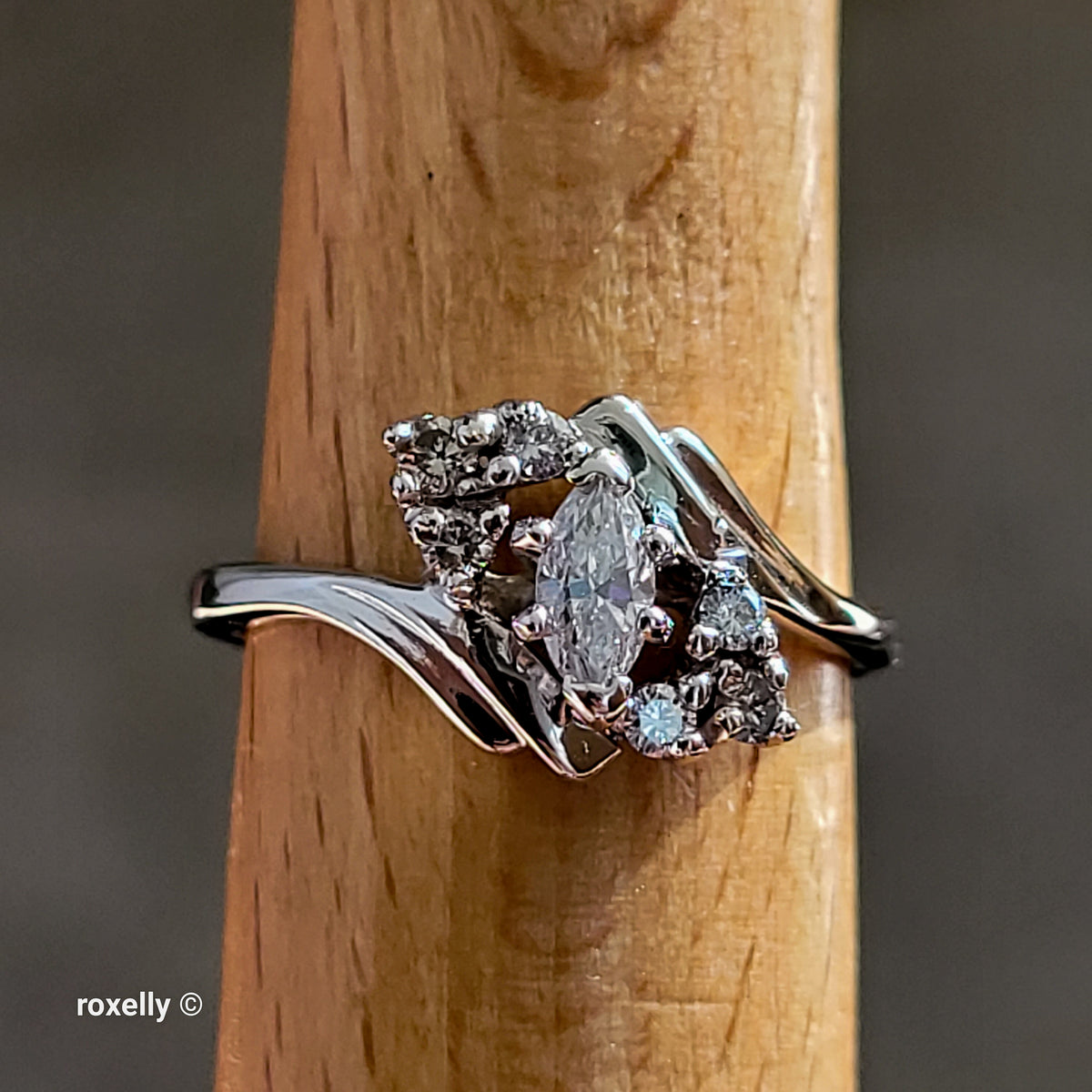 14K White Gold Genuine Diamonds Bypass Ring Size 6.25 - Solid Gold