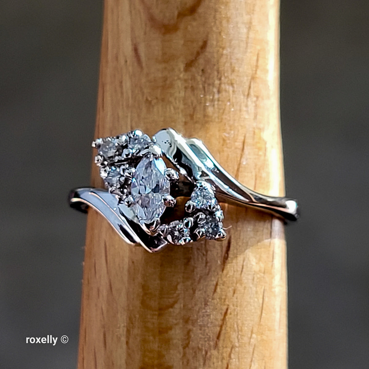 14K White Gold Genuine Diamonds Bypass Ring Size 6.25 - Solid Gold