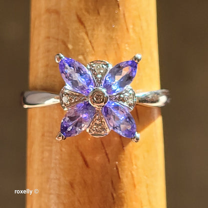 14K White Gold Tanzanite & Genuine Diamonds Ring Size 8.5 - Solid Gold