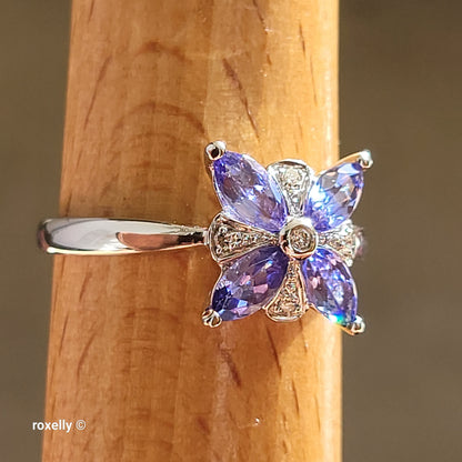 14K White Gold Tanzanite & Genuine Diamonds Ring Size 8.5 - Solid Gold