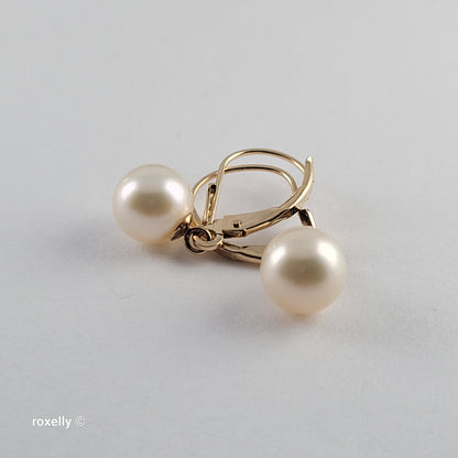 14K Yellow Gold Fresh-Water Pearl Earrings - Solid Gold!