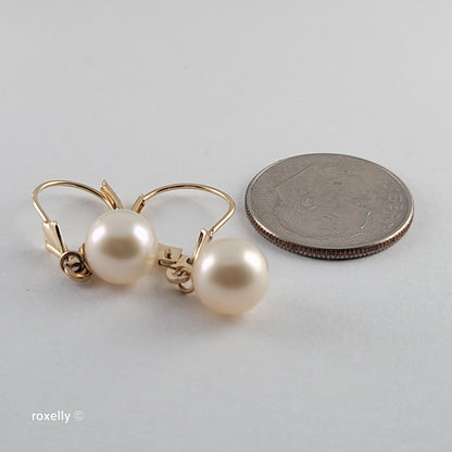 14K Yellow Gold Fresh-Water Pearl Earrings - Solid Gold!