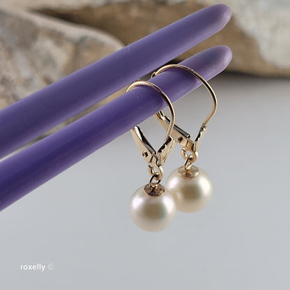 14K Yellow Gold Fresh-Water Pearl Earrings - Solid Gold!