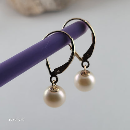 14K Yellow Gold Fresh-Water Pearl Earrings - Solid Gold!
