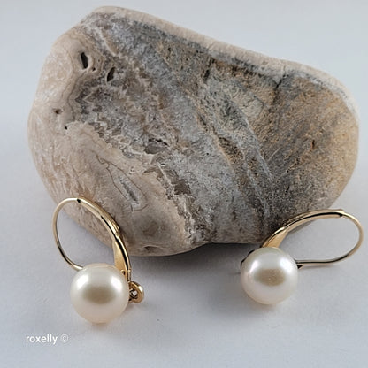 14K Yellow Gold Fresh-Water Pearl Earrings - Solid Gold!