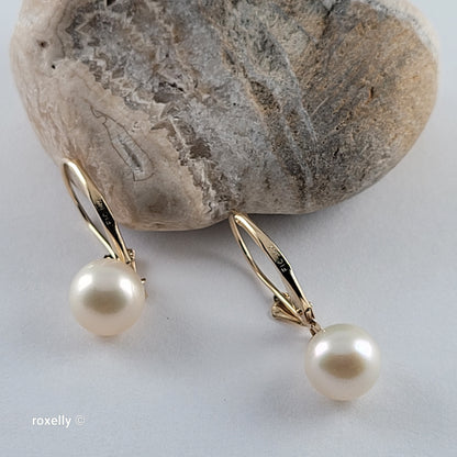 14K Yellow Gold Fresh-Water Pearl Earrings - Solid Gold!