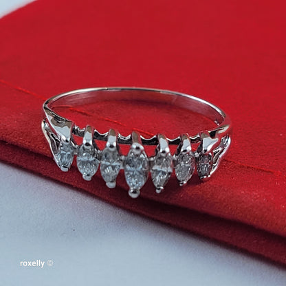 14K White Gold White Genuine Diamonds Tiara Ring Size 8 - Solid Gold
