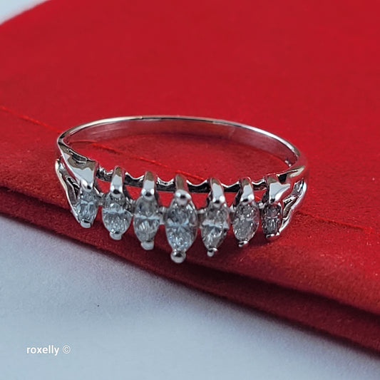 14K White Gold White Genuine Diamonds Tiara Ring Size 8 - Solid Gold