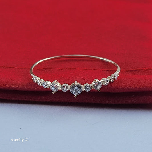 14K Yellow Gold Tiara Cubic Zirconia Dainty Ring Size 8 - Solid Gold