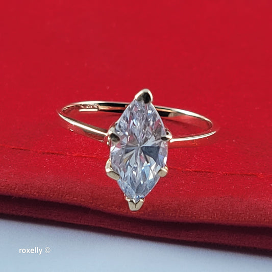 14K Yellow Gold White Cubic Zirconia Cocktail Ring Size 7.5 - Solid Gold