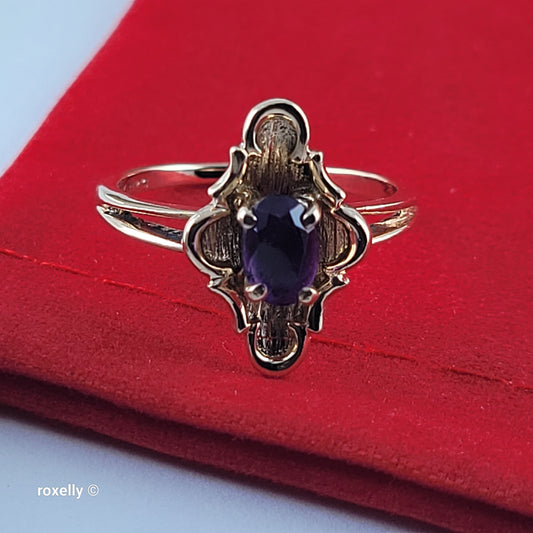 14K Yellow Gold Amethyst Cocktail Ring Size 6 - Solid Gold