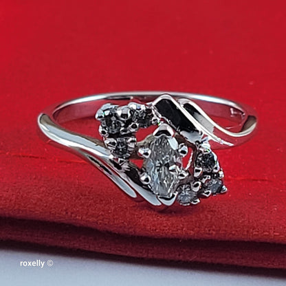 14K White Gold Genuine Diamonds Bypass Ring Size 6.25 - Solid Gold