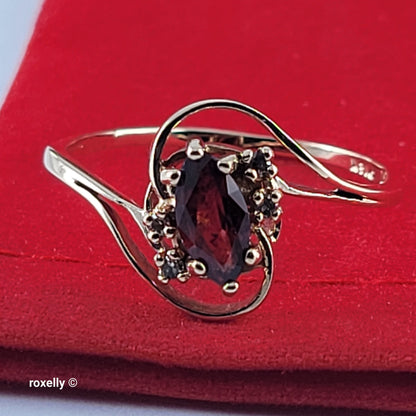 14K Yellow Gold Garnet and Genuine Diamonds Ring Size 9.5 - Solid Gold
