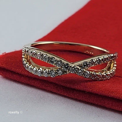 14K Yellow Gold Genuine Diamonds Crossover Band Ring Size 6.25 - Solid Gold