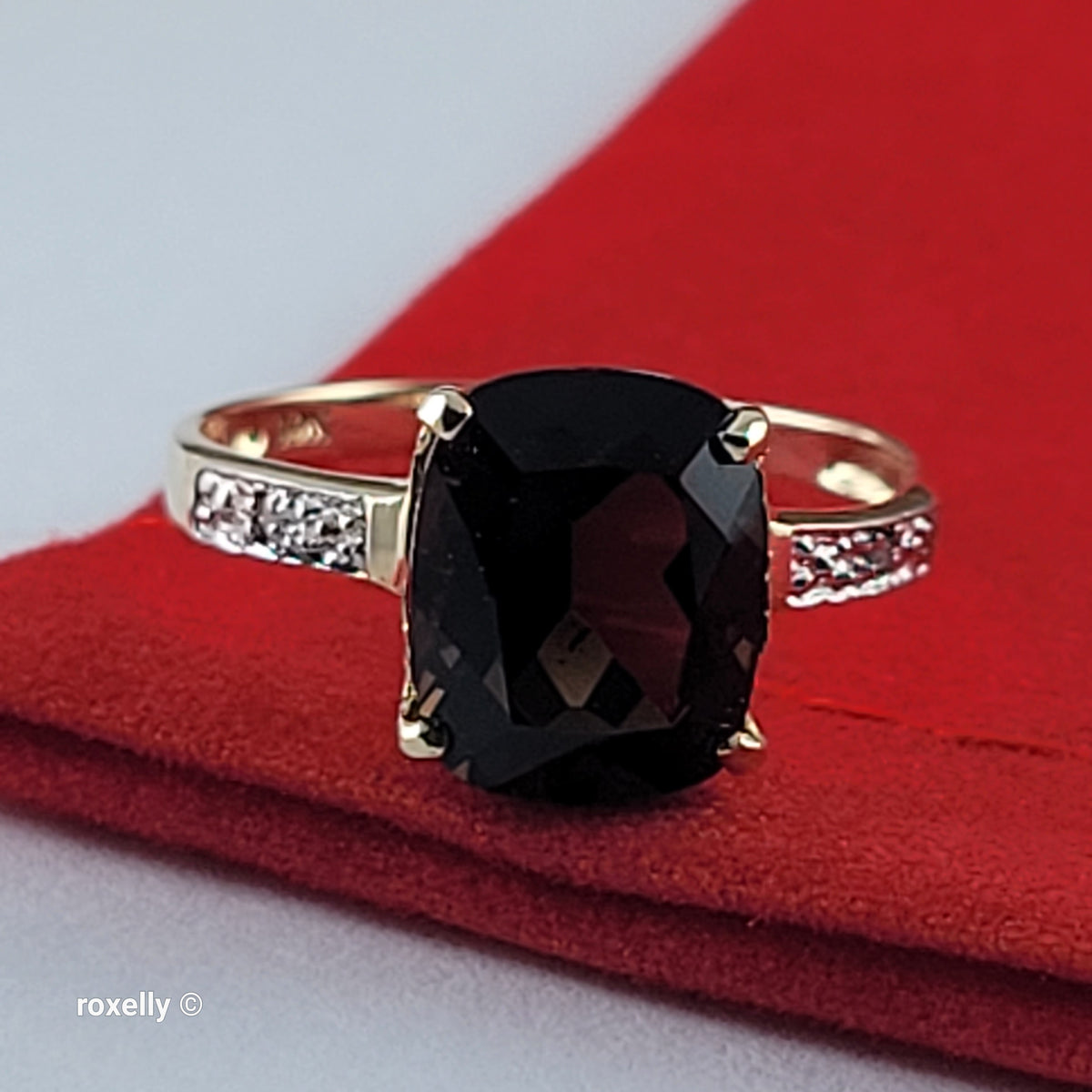 10K Yellow Gold Smoky Topaz and Genuine Diamonds Ring Size 6.75 - Solid Gold