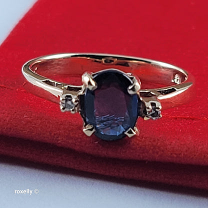 10K Yellow Gold Blue Sapphire & Genuine Diamonds Ring Size 5 - Solid Gold