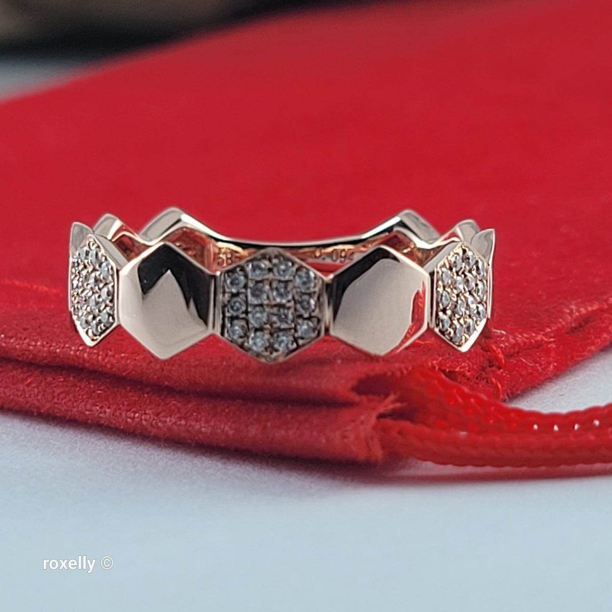 14K Rose Gold Genuine Diamonds Hexagon Band Ring Size 6.25 - Solid Gold